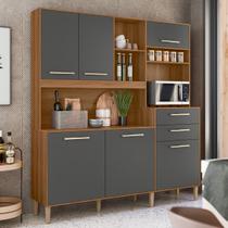 Cozinha Compacta Salsa 6 Portas 2 Gavetas Ipê/Chumbo - Nicioli