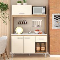 Cozinha Compacta sem Tampo 123cm com Nicho para Micro-ondas Sarah Carvalho/Champagne