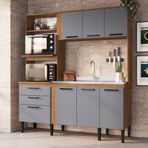 Cozinha Compacta Sophia 7 Portas 2 Gavetas Freijó/Cinza - Irm Móveis Cozinha Compacta Sophia 7 Portas 2 Gavetas Freijó/Cinza - Irm Móveis