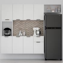 Cozinha Compacta Suspensa 8 Portas 1 Gaveta Nicho e Prateleiras Zarah Branco Acetinado