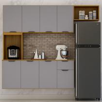 Cozinha Compacta Suspensa 8 Portas 1 Gaveta Nicho e Prateleiras Zarah Cinamomo/ Cinza Acetinado Cozinha Compacta Suspensa 8 Portas 1 Gaveta Nicho e Prateleiras Zarah Cinamomo/ Cinza Acetinado