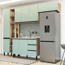 Cozinha Compacta Talharim 8 Portas 3 Gavetas Verde Bellagio/Mel - Politorno