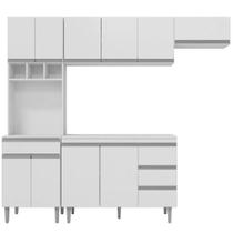 Cozinha Compacta Tesser com Balcão 2 Portas C/ Tampo + Armário Aéreo Geladeira Branco - Bela Móveis Cozinha Compacta Tesser com Balcão 2 Portas C/ Tampo + Armário Aéreo Geladeira Branco - Bela Móveis