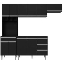Cozinha Compacta Tesser com Balcão 2 Portas C/ Tampo + Armário Aéreo Geladeira Preto - Bela Móveis Cozinha Compacta Tesser com Balcão 2 Portas C/ Tampo + Armário Aéreo Geladeira Preto - Bela Móveis