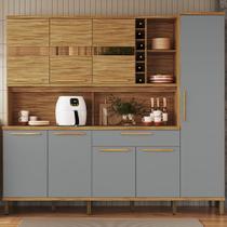 Cozinha Compacta Touriga 8 Portas 1 Gaveta 100% Mdf com Vidro Amêndoa/Cinza - Rio Doce