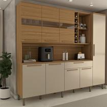 Cozinha Compacta Vanguardia 8 Portas 1 Gaveta 100% Mdf com Vidro Amêndoa/Off White - Panorama Móveis