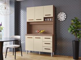 Cozinha Compacta Vitória 120m 5 Portas 3 Gavetas - Savana/Off White Móblis Cozinha Compacta Vitória 120m 5 Portas 3 Gavetas - Savana/Off White Móblis
