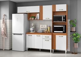 Cozinha Compacta Vitória com Balcão e Tampo MDP - Cinamomo/Branco Aramóveis