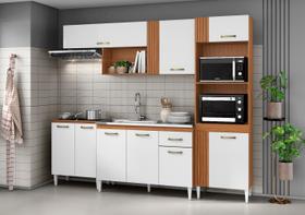 Cozinha Compacta Vitória Completa com Balcão para Pia 120cm Sem Tampo/Cuba - Cinamomo/Branco Aramóveis Cozinha Compacta Vitória Completa com Balcão para Pia 120cm Sem Tampo/Cuba - Cinamomo/Branco Aramóveis