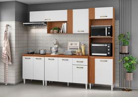 Cozinha Compacta Vitória Completa com Tampo MDP - Cinamomo/Branco Aramóveis Cozinha Compacta Vitória Completa com Tampo MDP - Cinamomo/Branco Aramóveis