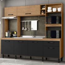 Cozinha Compacta Zoe 6 Portas 1 Gaveta Freijó/Nero - Mx Móveis