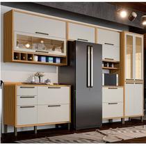 Cozinha Completa 100% Mdf 6 Peças 12 Portas 4 Gavetas e Vidro 354cm Vicenza Espresso Móveis