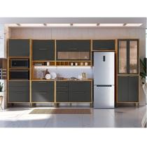 Cozinha Completa 100% Mdf 7 Peças 14 Portas 6 Gavetas e Vidro 429cm Vicenza Espresso Móveis
