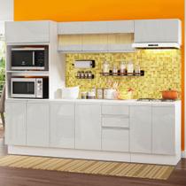 Cozinha Completa 100% MDF Madesa Smart 250 cm Modulada Com Balcão e Tampo - Frentes Branco Brilho