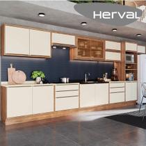 Cozinha Completa 100% MDF Modular Édez Uno, 15 portas, 6 gavetas e tampo, Off White e Louro Freijo