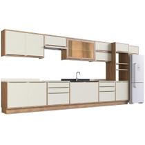 Cozinha Completa 100% MDF Modular Édez Uno, 15 portas, 6 gavetas e tampo, Off White e Louro Freijo Cozinha Completa 100% MDF Modular Édez Uno, 15 portas, 6 gavetas e tampo, Off White e Louro Freijo