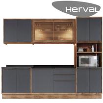 Cozinha Completa 100% MDF Modular Édez Uno, 6 Peças, Grafite e Louro Freijó Cozinha Completa 100% MDF Modular Édez Uno, 6 Peças, Grafite e Louro Freijó