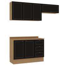 Cozinha Completa 3 Peças com 2 Aéreos e 2 Balcões com Tampo Conecta Frise Yescasa Cinamomo/Preto Cozinha Completa 3 Peças com 2 Aéreos e 2 Balcões com Tampo Conecta Frise Yescasa Cinamomo/Preto
