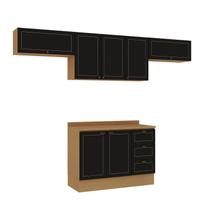 Cozinha Completa 4 Peças 3 Aéreos e 1 Balcão com Tampo Conecta Frise Yescasa Cinamomo/Preto Cozinha Completa 4 Peças 3 Aéreos e 1 Balcão com Tampo Conecta Frise Yescasa Cinamomo/Preto