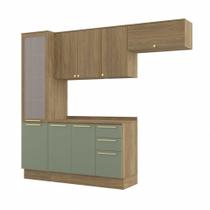 Cozinha Completa 4 Peças com Armário e Balcão Kappesberg Botânic 250cm Nogueira/Verde Oliva - CB906