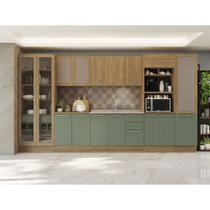 Cozinha Completa 400cm com Cristaleira e Torre Quente 16 portas 4 Gavetas Botanic Kappesberg - Nogueira/Verde Oliva Cozinha Completa 400cm com Cristaleira e Torre Quente 16 portas 4 Gavetas Botanic Kappesberg - Nogueira/Verde Oliva