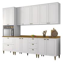 Cozinha Completa 5 Peças Americana Branco com Torre Quente, Tampo Nature e Pés - Móveis Henn Cozinha Completa 5 Peças Americana Branco com Torre Quente, Tampo Nature e Pés - Móveis Henn