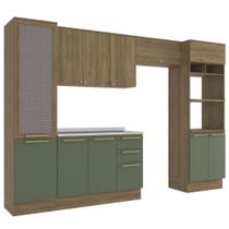Cozinha Completa 5 Peças com Armário e Balcão Kappesberg Botânic 320cm Nogueira/Verde Oliva - CB895 Cozinha Completa 5 Peças com Armário e Balcão Kappesberg Botânic 320cm Nogueira/Verde Oliva - CB895