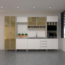 Cozinha Completa 6 Peças sem Pia com Vidro Reflecta Lis Luciane Móveis Cozinha Completa 6 Peças sem Pia com Vidro Reflecta Lis Luciane Móveis