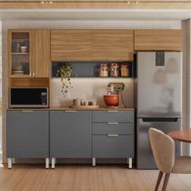 Cozinha Completa Alba 8 Portas 2 Gavetas com Vidro Amêndola/Grafito Prime Tx - Demóbile