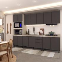 Cozinha Completa Alice 14 Portas 2 Gavetas Grafite/Marrom - Panorama Móveis Cozinha Completa Alice 14 Portas 2 Gavetas Grafite/Marrom - Panorama Móveis