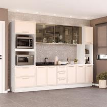 Cozinha Completa Amara 13 Portas 4 Gavetas com Vidro 40250776 Creme/Branco - Politorno Cozinha Completa Amara 13 Portas 4 Gavetas com Vidro 40250776 Creme/Branco - Politorno