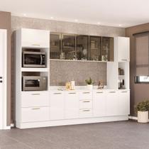 Cozinha Completa Amara 13 Portas 4 Gavetas com Vidro Branco - Politorno Cozinha Completa Amara 13 Portas 4 Gavetas com Vidro Branco - Politorno