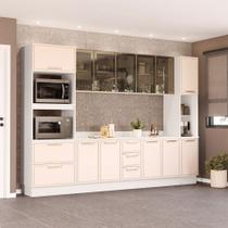 Cozinha Completa Amara 13 Portas 4 Gavetas com Vidro Creme/Branco - Politorno Cozinha Completa Amara 13 Portas 4 Gavetas com Vidro Creme/Branco - Politorno