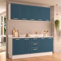 Cozinha Completa Amara 9 Portas 3 Gavetas Branco/Azul - Politorno