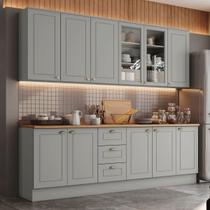 Cozinha Completa Americana 11 Portas 3 Gavetas com Vidro 100% Mdf Cinza - Henn