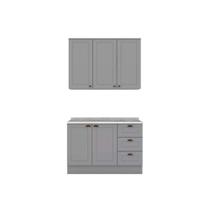 Cozinha Completa Americana 3 Peças (1 Aéreo + 1 Balcão + 1 Complemento) CZ122 Cinza - Henn Cozinha Completa Americana 3 Peças (1 Aéreo + 1 Balcão + 1 Complemento) CZ122 Cinza - Henn