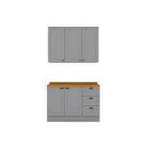 Cozinha Completa Americana 3 Peças (1 Aéreo + 1 Balcão + 1 Complemento) CZ123 Cinza - Henn Cozinha Completa Americana 3 Peças (1 Aéreo + 1 Balcão + 1 Complemento) CZ123 Cinza - Henn