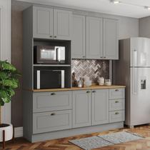 Cozinha Completa Americana 7 Portas 5 Gavetas 100% Mdf Cinza/Nature Ce758 - Henn Cozinha Completa Americana 7 Portas 5 Gavetas 100% Mdf Cinza/Nature Ce758 - Henn