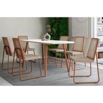 Cozinha Completa Ariel Maior 1601 Tampo Madeirado c/ Vidro 160x80cm e 6 Cadeiras Wood Rose/Gelo/Off White - Rose/Freijo Tela/Linho - Carraro Cozinha Completa Ariel Maior 1601 Tampo Madeirado c/ Vidro 160x80cm e 6 Cadeiras Wood Rose/Gelo/Off White - Rose/Freijo Tela/Linho - Carraro