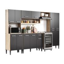 Cozinha Completa Arizona Plus Com Armário E Balcão Carraro - Carvalho/preto Carvalho/preto