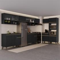Cozinha Completa Atlanta Drive 18 Portas 3 Gavetas MDP 450CM Preto Touch Carraro