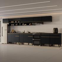 Cozinha Completa Atlanta Loop 17 Portas 4 Gavetas MDP 390CM Preto Touch Carraro