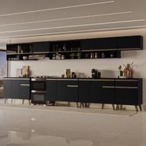 Cozinha Completa Atlanta Wave 19 Portas 4 Gavetas MDP 435CM Preto Touch Cozinha Completa Atlanta Wave 19 Portas 4 Gavetas MDP 435CM Preto Touch