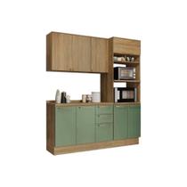 Cozinha Completa Botanic 4 Peças (1 Armário + 1 Balcão + 1 Paneleiro + 1 Complemento) M664 Nogueira/Verde Oliva - Kappesberg
