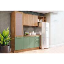 Cozinha Completa Botanic 5 Peças (2 Armários + 1 Balcão + 1 Paneleiro + 1 Complemento) M654 Nogueira/Verde Oliva - Kappesberg Cozinha Completa Botanic 5 Peças (2 Armários + 1 Balcão + 1 Paneleiro + 1 Complemento) M654 Nogueira/Verde Oliva - Kappesberg