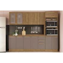 Cozinha Completa Botanic 7 Peças (2Aéreos+2Balcões+1Paneleiro+2Complementos) C7P36 Nogueira/Fendi - Kappesberg