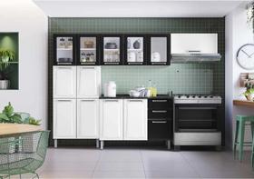 Cozinha Completa Branca e Preta em Aço 280cm Tarsila com Vidro Itatiaia