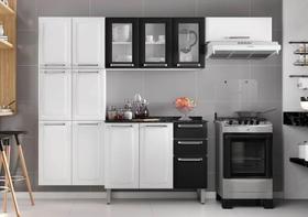 Cozinha Completa Branca e Preta em Aço 4 Peças Luce com 3 Vidros