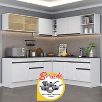 Cozinha Completa Canto Veneza MP2096 Multimóveis Branco Preto Brinde Jogo de Panelas Tramontina