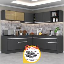 Cozinha Completa Canto Veneza MP2096 Multimóveis Preto Branco Brinde Jogo de Panelas Tramontina